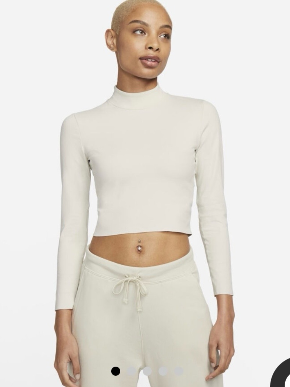 Nike yoga dri fit Cream Ribbed Mock Neck Cropped Long-Sleeve Top LG